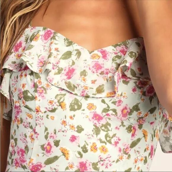 NWT! Lulu's Darling Blossoms Mint Floral Print Ruffled Maxi Dress - M - Picture 4 of 13